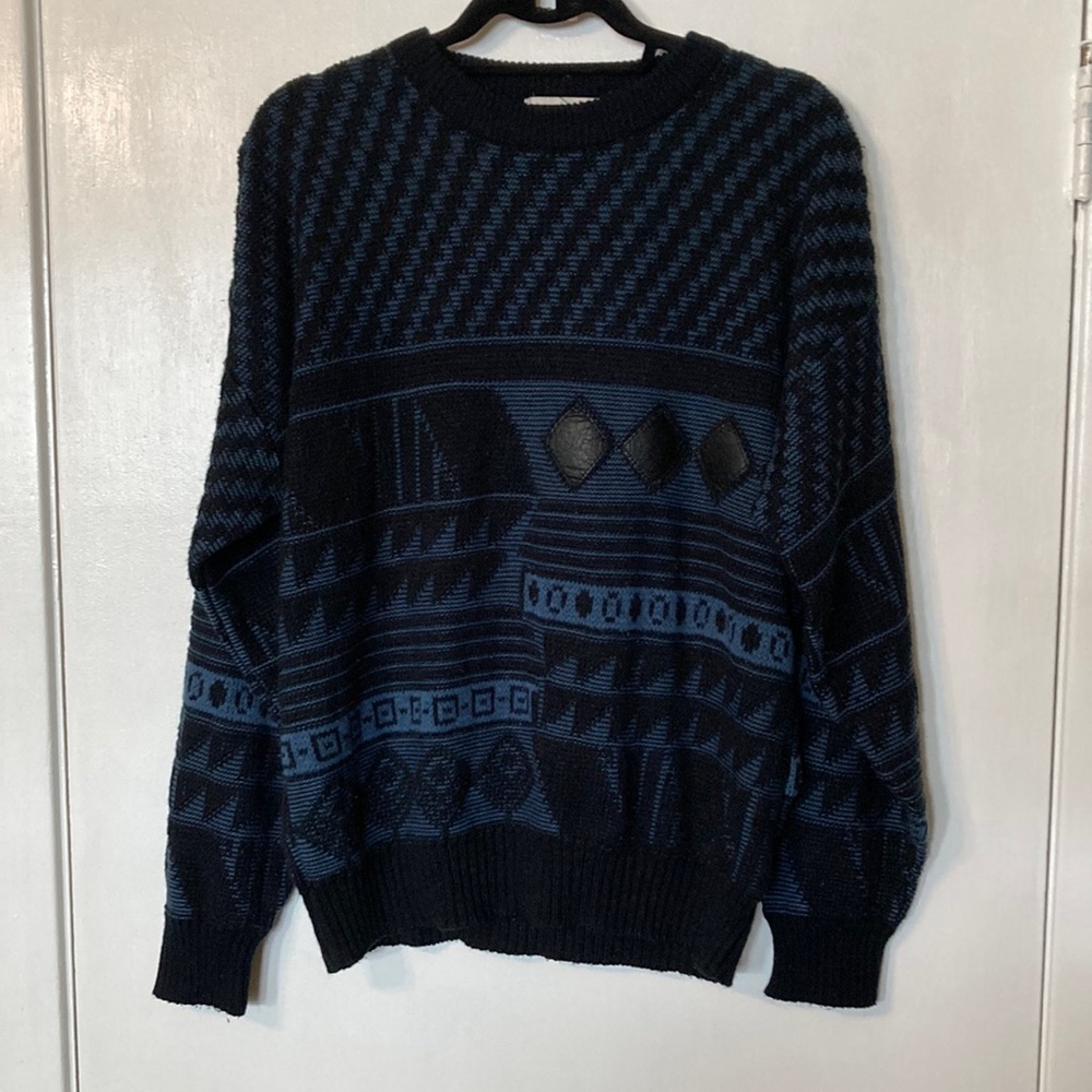 Authentically Vintage Urban Works Geo-Graphic Woven Sweater with Leather